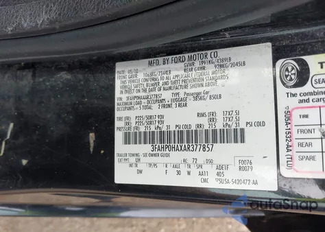 2010 Ford Fusion Se from USA, damaged, VIN 3FAHP0HAXAR377857